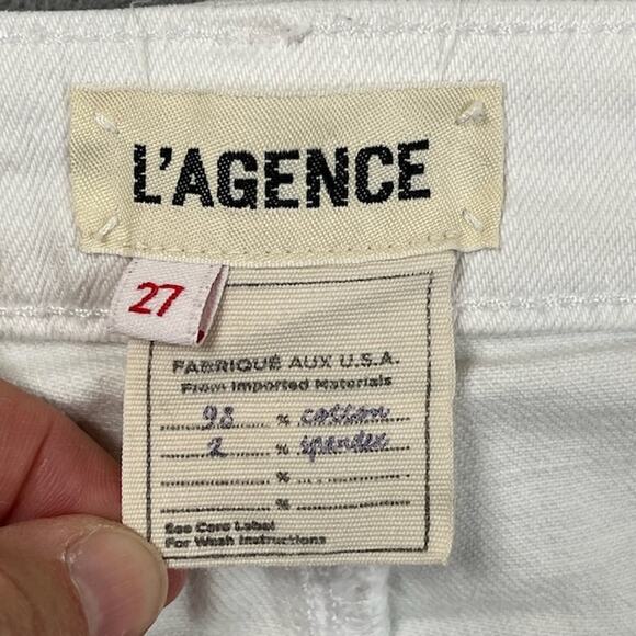 L'Agence Jeans Womens 27 White Flared High Rise Bell Bottom Denim Raw Hem Hippie - Picture 6 of 16